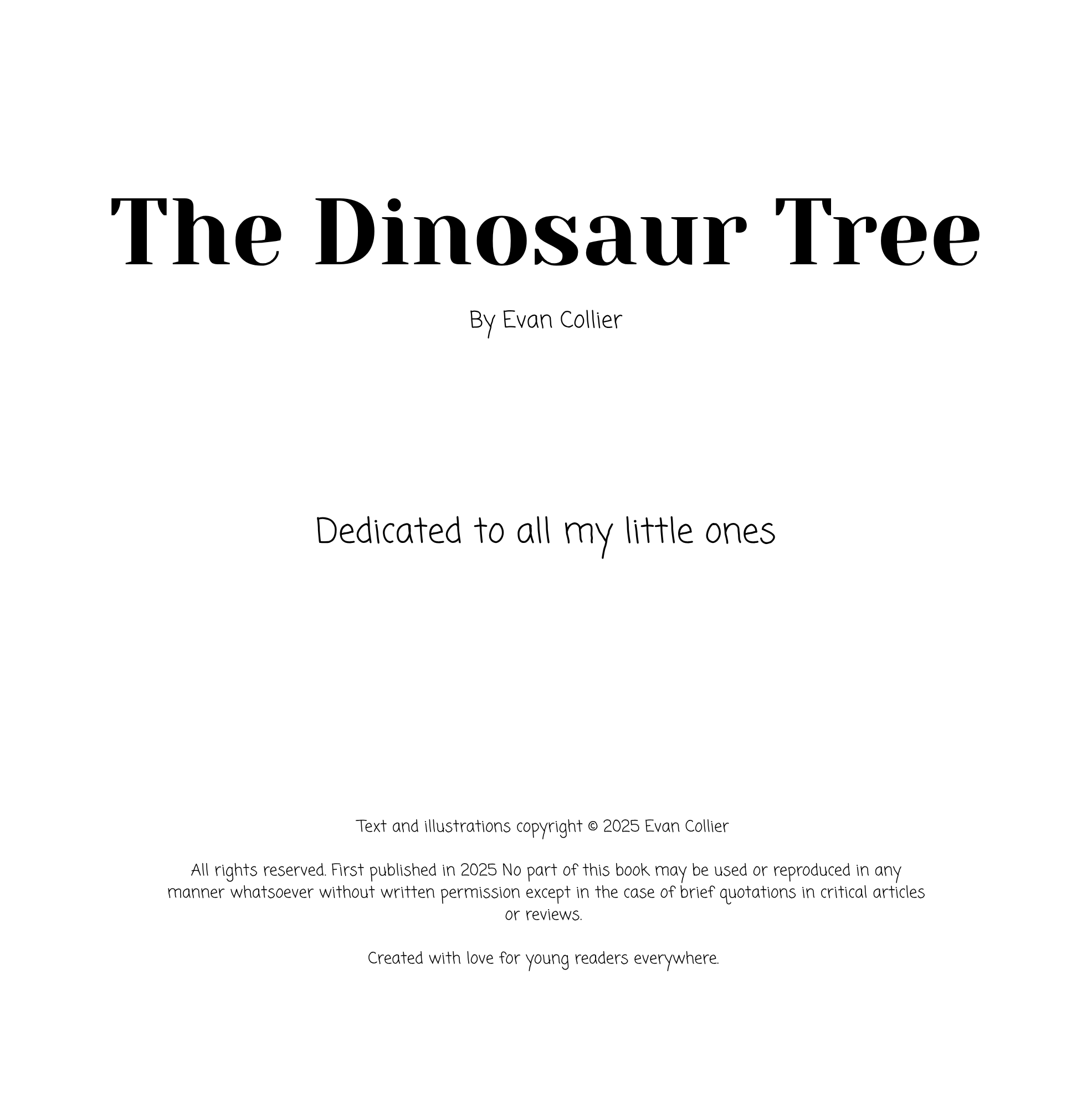 The Dinosaur Tree children's book title page - calming bedtime story for ages 3-9
